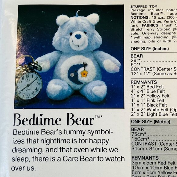 1980s Bedtime Care Bear Sewing Pattern Butterick 6226 Cut and Complete Moon Star - Picture 5 of 7